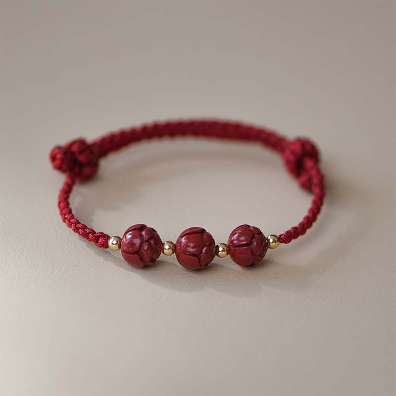 Nimara Ritual Cinnabar Jade Lotus Calm Red String Weave Bracelet