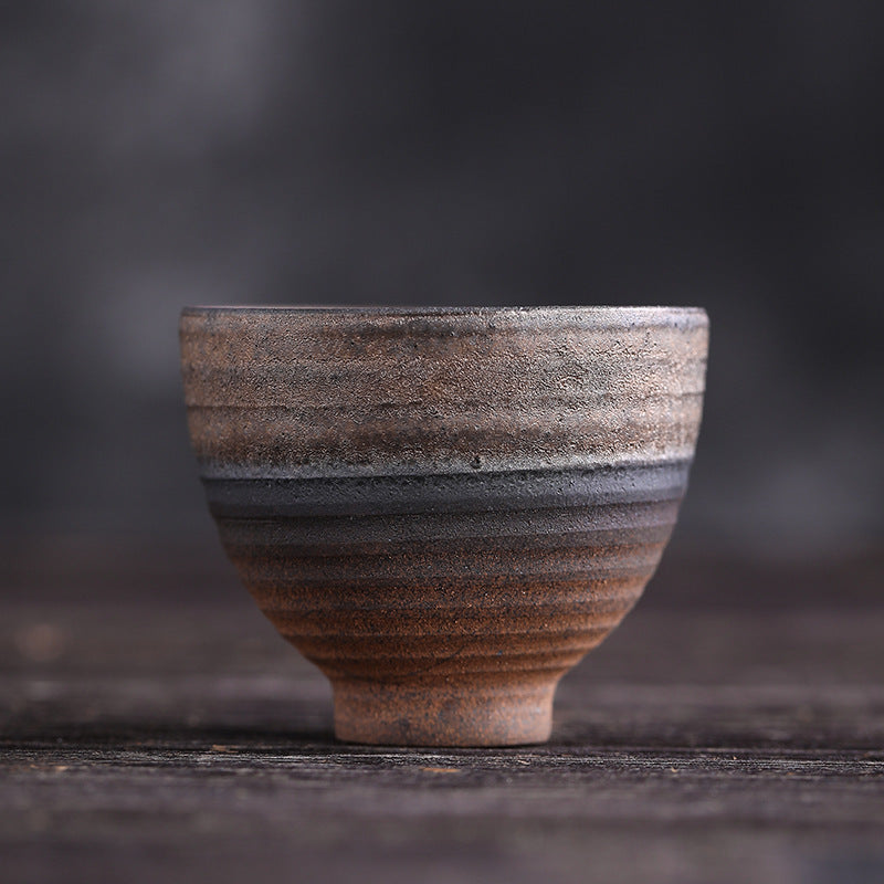 Nimara Ritual Simple Brown Striped Texture Ceramic Teacup Kung Fu Tea Cup Bowl