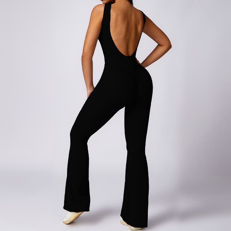 Nimara Ritual Women Casual Sleeveless Jumpsuit Flare Pants Sports Fitness Yoga Bodysuit