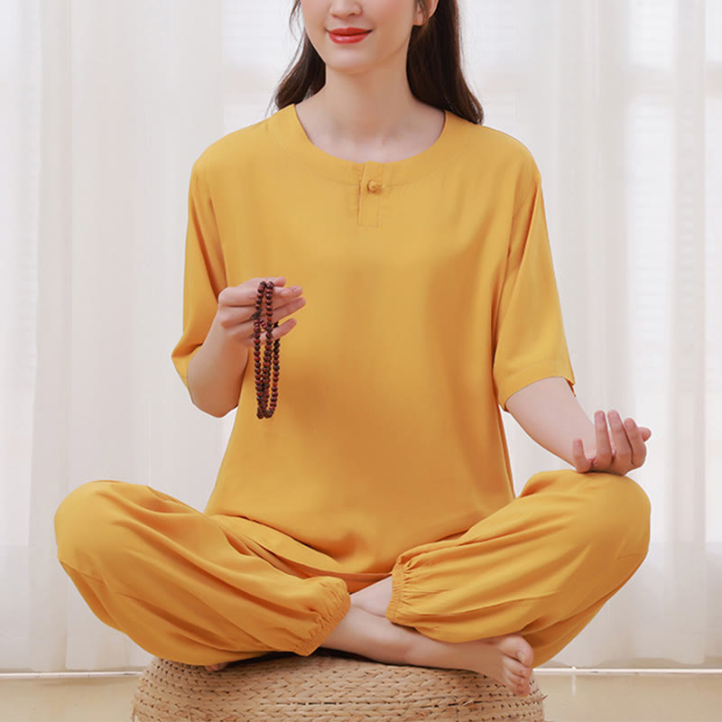 Nimara Ritual 2Pcs Half Sleeve T-Shirt Pants Meditation Zen Tai Chi Cotton Linen Clothing Unisex Set