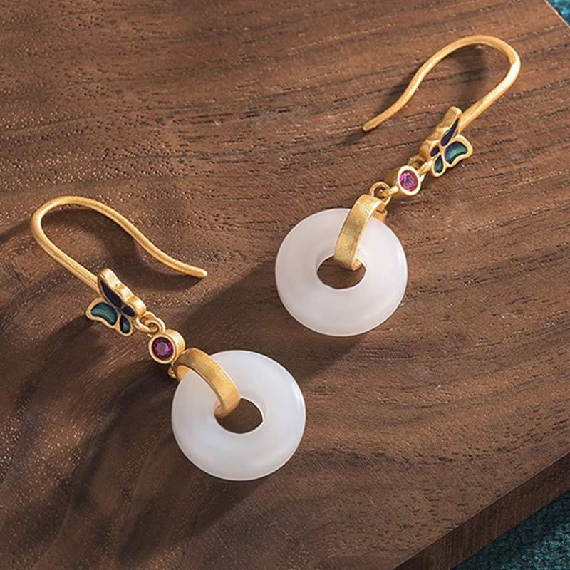Nimara Ritual FengShui White Jade Butterfly Fortune Earrings