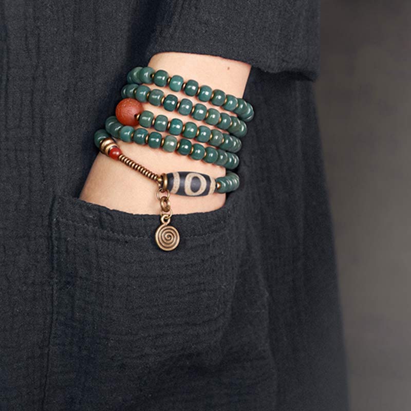 Nimara Ritual 108 Mala Beads Bodhi Seed Dzi Bead Wisdom Bracelet