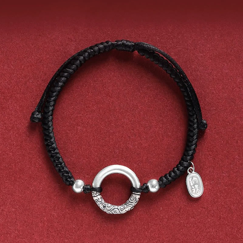 Nimara Ritual 925 Sterling Silver Black Onyx Peace Buckle Fu Character Charm Bracelet