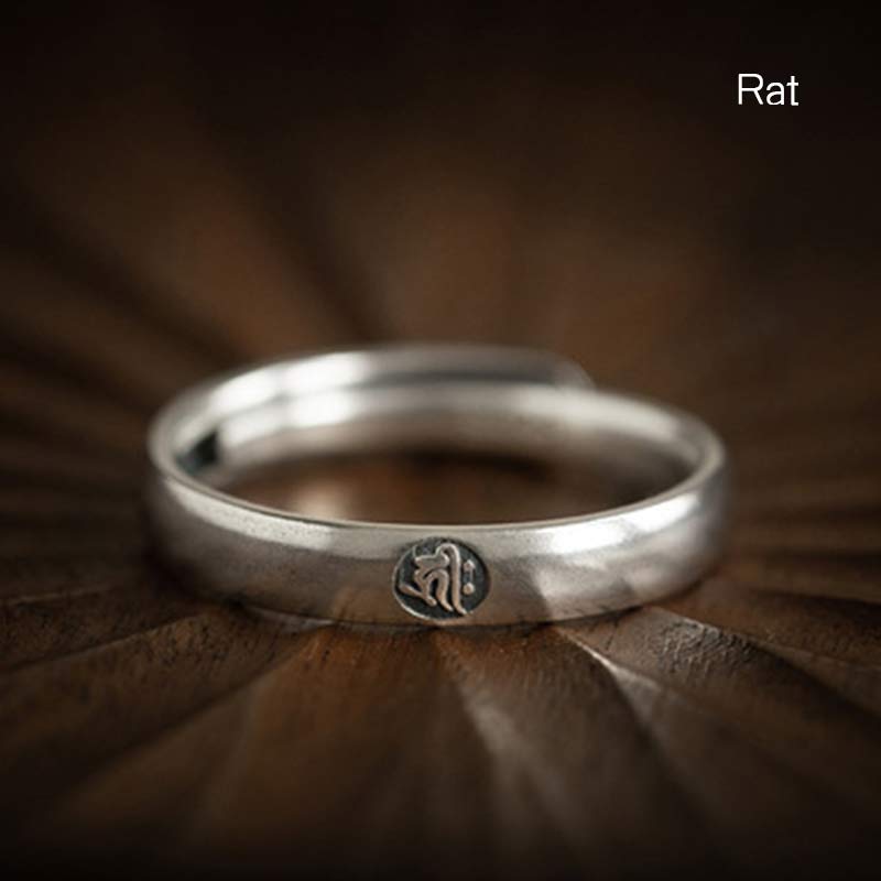 Nimara Ritual 925 Sterling Silver Chinese Zodiac Natal Buddha Blessing Couple Ring