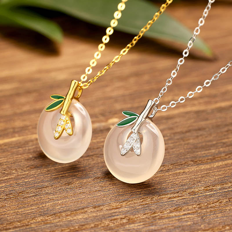 Nimara Ritual 925 Sterling Silver Natural Chalcedony Bamboo Leaf Peace Buckle Positive Necklace Pendant