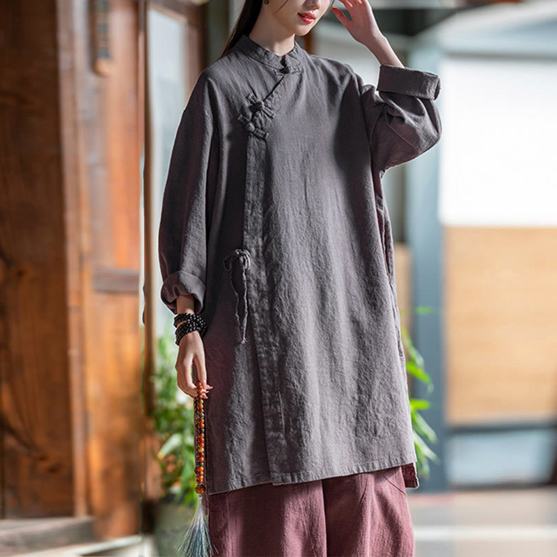 Nimara Ritual Vintage Cotton Linen Blouse Women Long Sleeve Shirt Chinese Hanfu Top