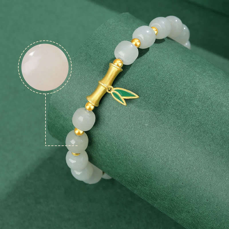 Nimara Ritual 925 Sterling Silver Hetian White Jade Bamboo Luck Bracelet