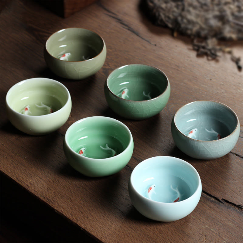 Nimara Ritual Colorful Koi Fish Ceramic Teacup Kung Fu Tea Cup Bowl