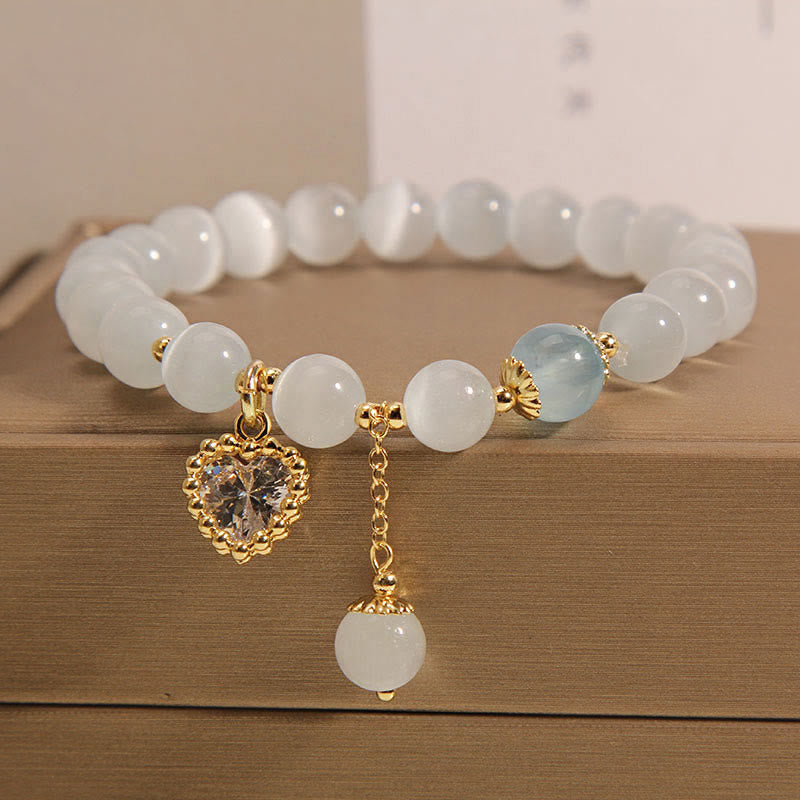 Nimara Ritual Cat's Eye Crystal Heart Zircon Charm Peace Love Bracelet