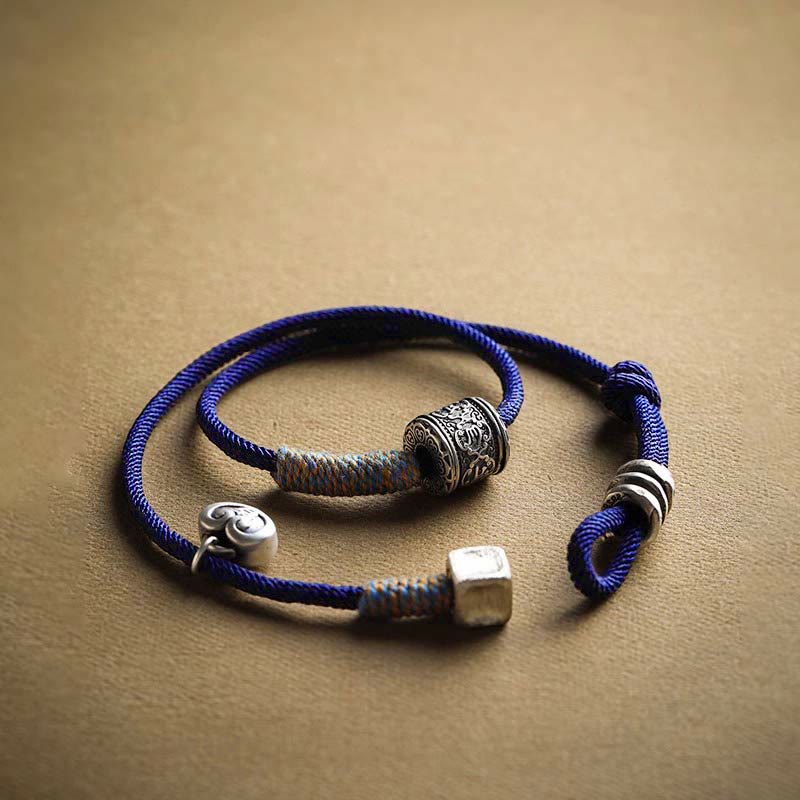 Nimara Ritual Handmade Tibetan Om Mani Padme Hum Carved Auspicious Amulet Double Wrap Rope Bracelet