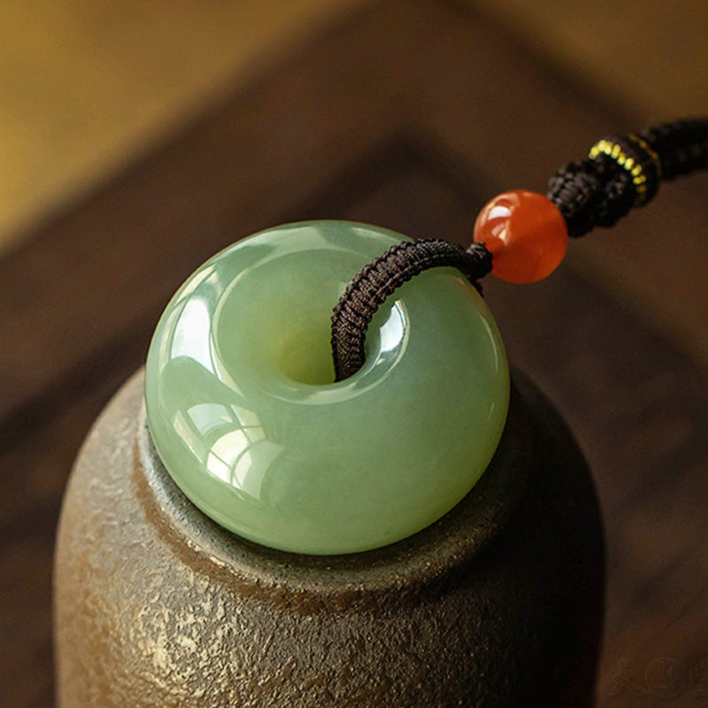 Nimara Ritual Natural Round Jade Gray Jade Peace Buckle Luck Necklace Pendant