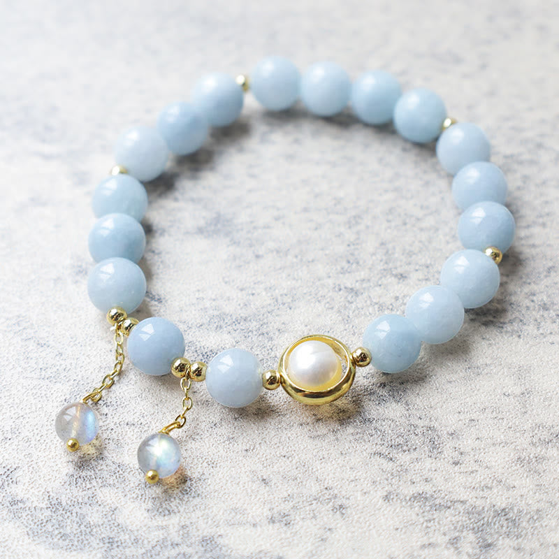 Nimara Ritual Aquamarine Pearl Healing Moonstone Beads Charm Bracelet