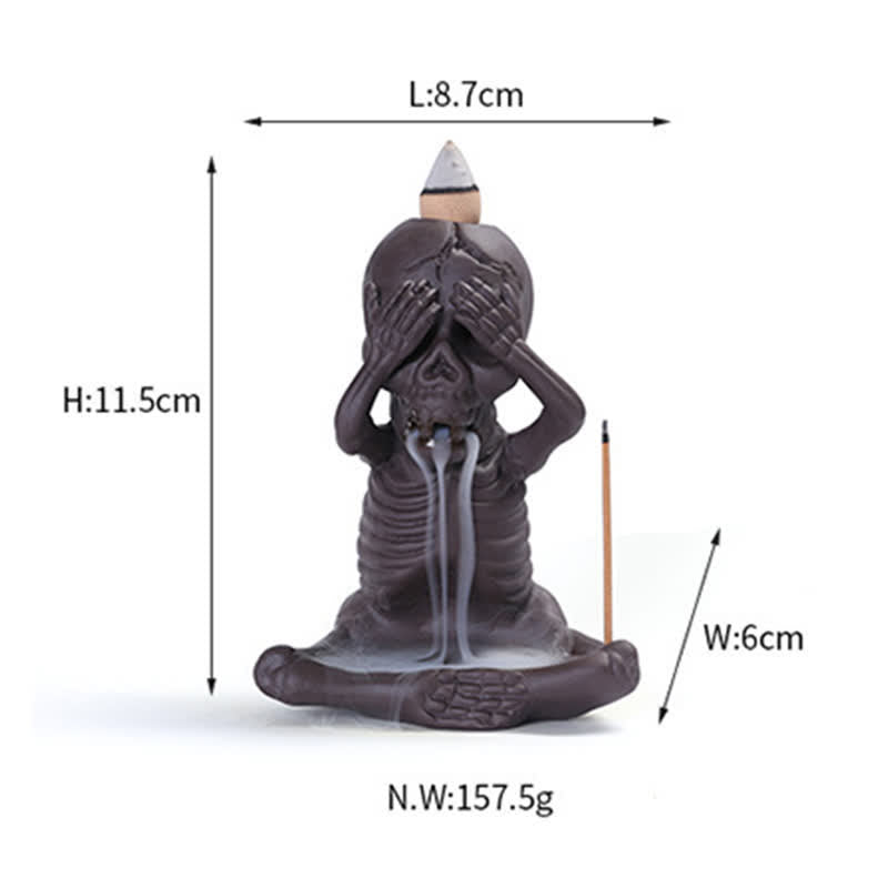 Nimara Ritual Little Skull Ghost Purple Clay Backflow Smoke Fountain Peace Incense Burner Decoration