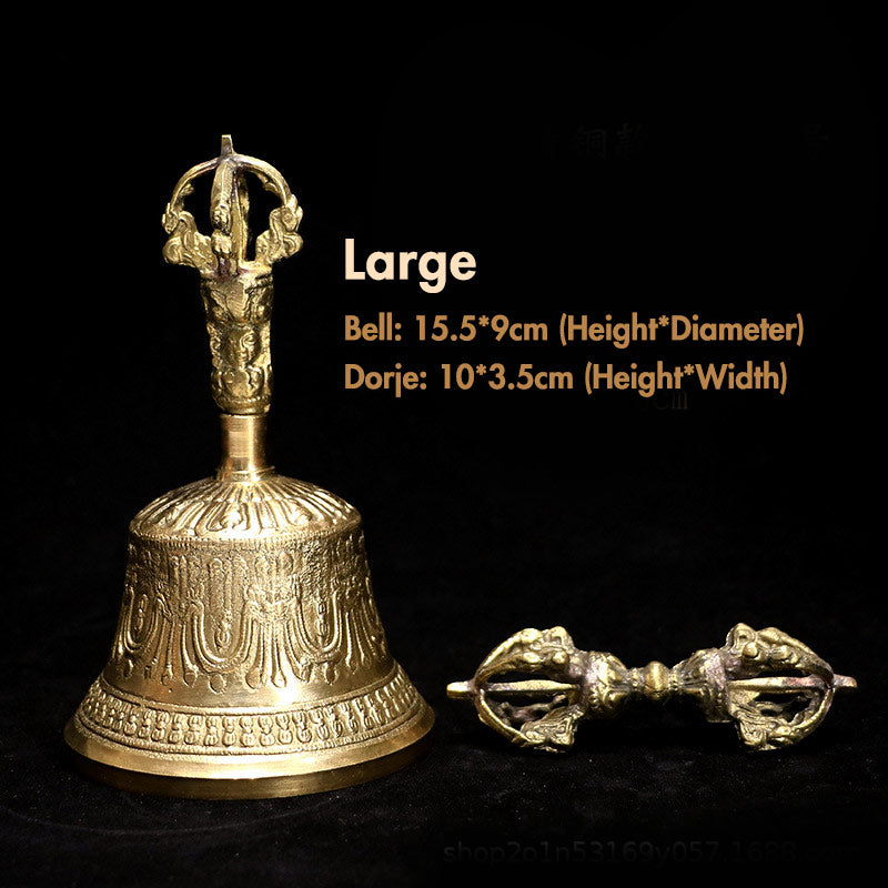 Nimara Ritual Tibetan Meditation Bell and Vajra Dorje Copper Decoration Set