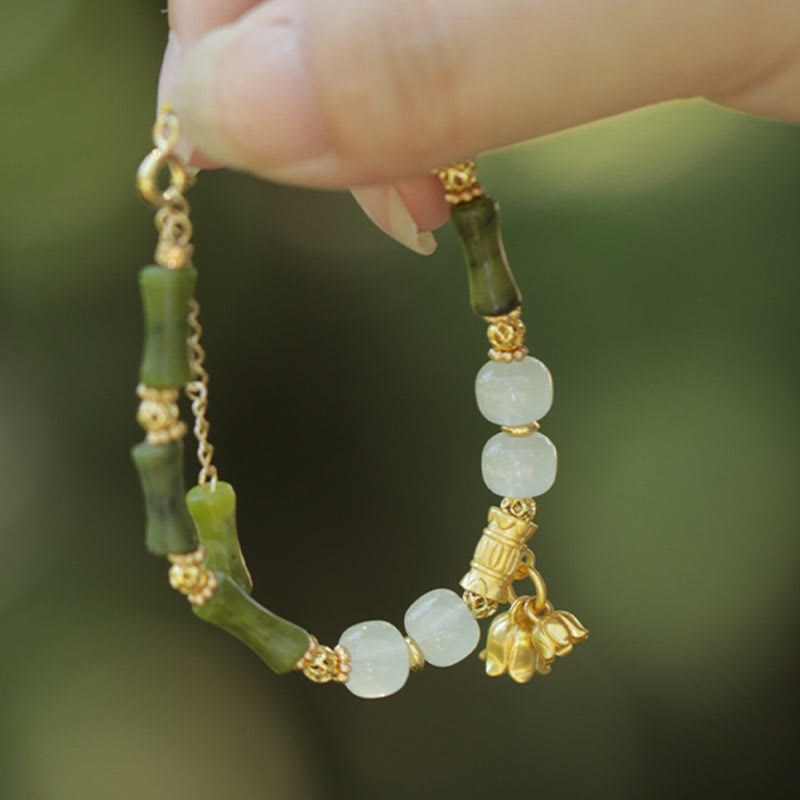 Nimara Ritual Green Bamboo Jade Lily of the Valley Wealth Bracelet