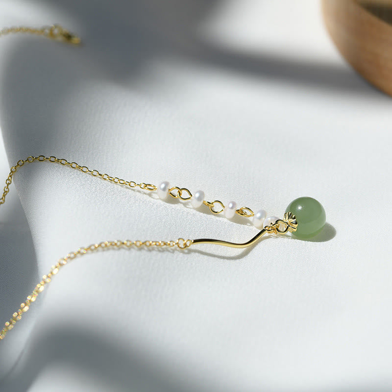 Nimara RitualNatural Hetian Jade Pearl Luck Bead Necklace Pendant