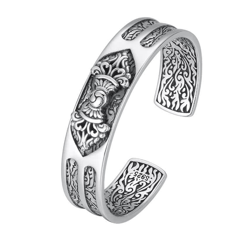 Nimara Ritual 925 Sterling Silver Vajra Dorje Engraved Spiritual Power Bracelet Bangle