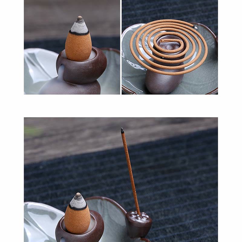 Nimara Ritual Lotus Plum Blossom Square Ceramic Spiritual Backflow Incense Burner