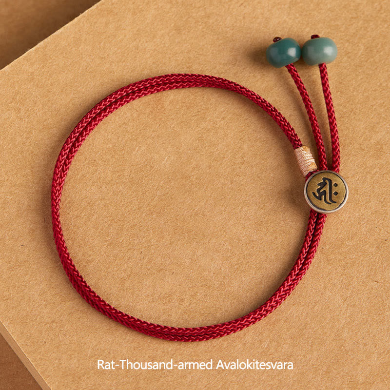 Nimara Ritual 925 Sterling Silver Handmade Chinese Zodiac Natal Buddha Cyan Bodhi Seed Protection Braided Red String Bracelet