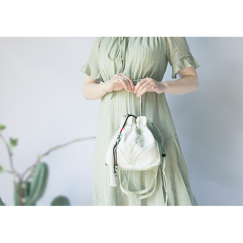 Nimara Ritual Handmade Embroidered Flowers Canvas Tote Shoulder Bag Handbag