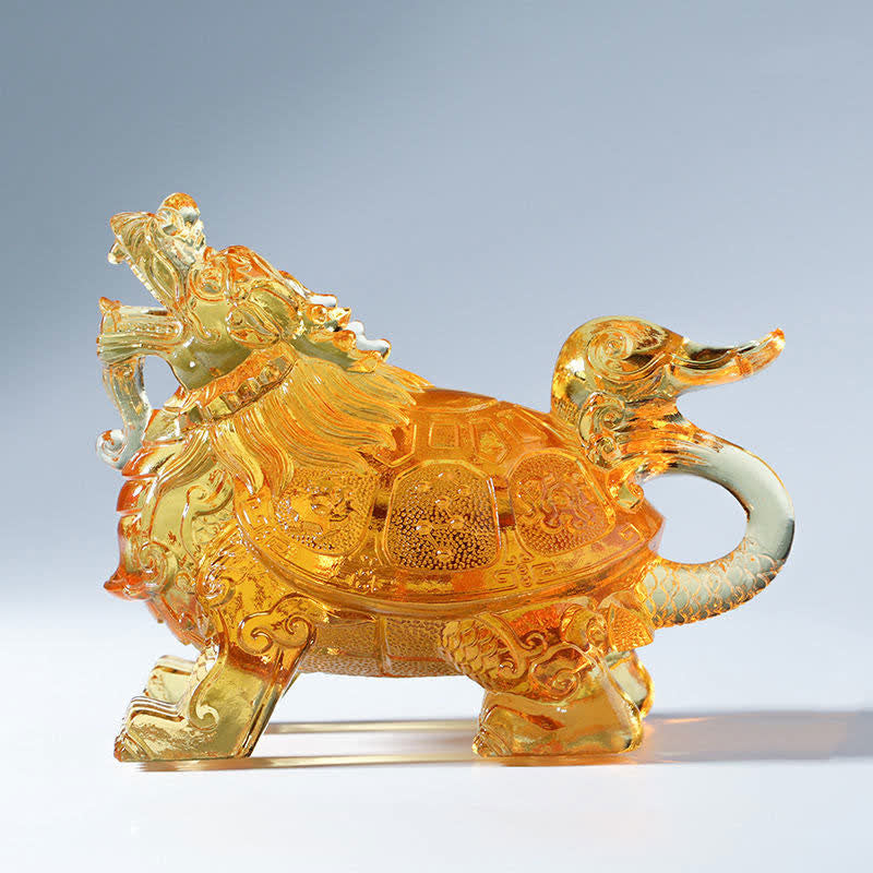 Nimara Ritual Feng Shui Dragon Turtle Handmade Liuli Crystal Art Piece Home Office Decoration