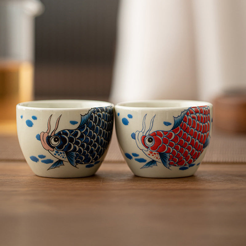 Nimara Ritual Koi Fish Arowana Peony Sunflower Ceramic Teacup Kung Fu Tea Cup 60ml