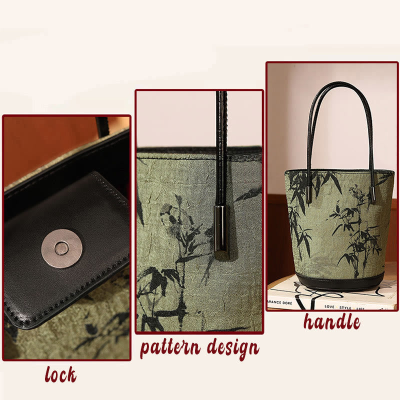 Nimara Ritual Green Bamboo Print Vintage Crossbody Bag Handbag
