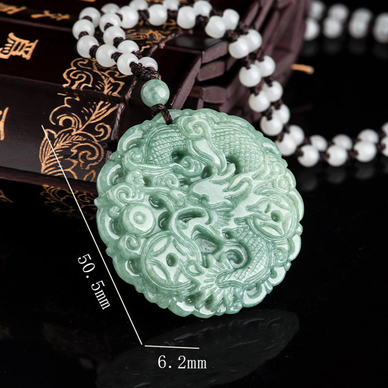 Nimara Ritual Chinese Zodiac Dragon Jade Fortune Necklace String Pendant