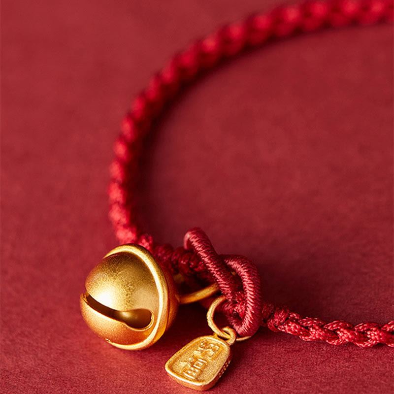 Nimara Ritual Handmade Fu Character Charm Luck Happiness Bell Red Rope Bracelet
