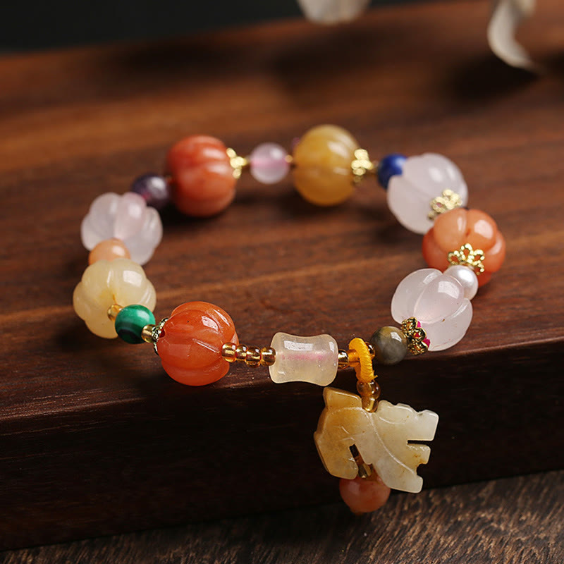 Nimara Ritual Natural Golden Silk Jade Crystals Gourd Pixiu Pumpkin Beads Wealth Charm Bracelet