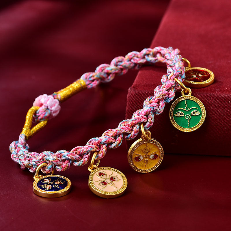 Nimara Ritual Handmade Tibetan Multicolored Rope Five God Of Wealth Luck Braid Bracelet