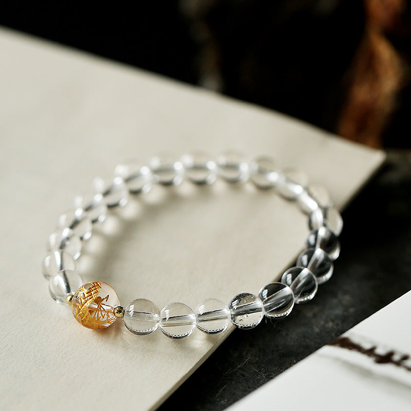 Nimara Ritual Natural Black Obsidian White Crystal Black Onyx Dragon Strength Bracelet