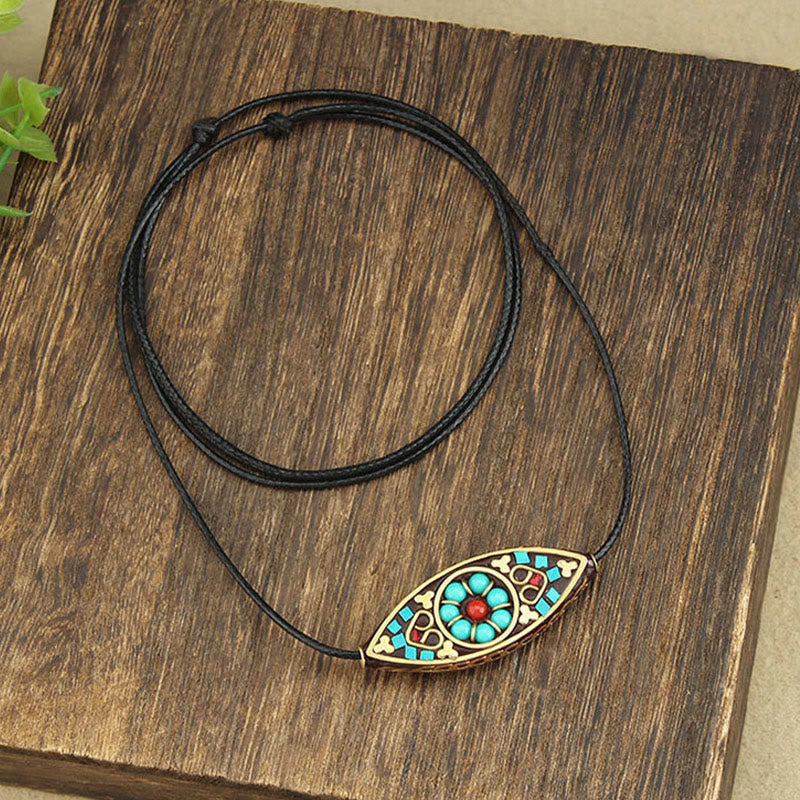 Nimara Ritual Tibet Turquoise Bead Marquise Pattern Protection Strength Necklace Pendant