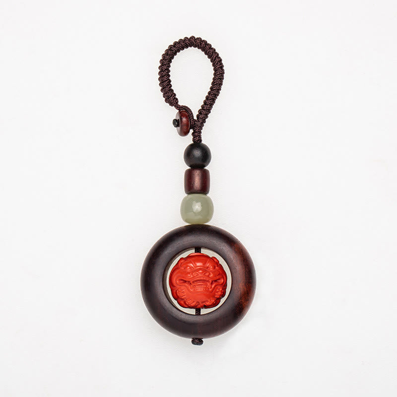 Nimara Ritual Tibet Om Mani Padme Hum PiXiu Copper Coin Small Leaf Red Sandalwood Cinnabar Protection Key Chain