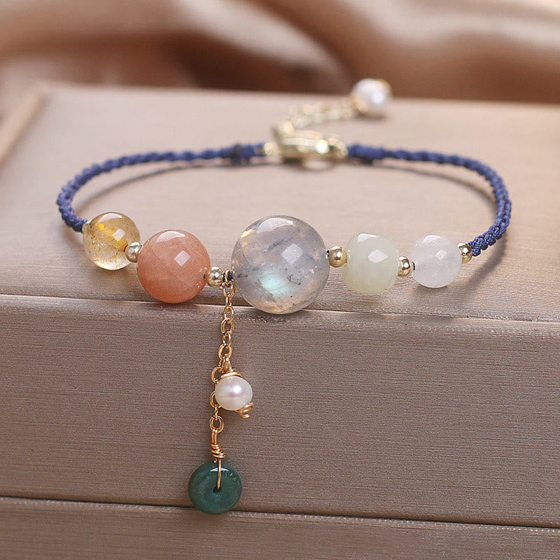 Nimara Ritual Moonstone Sunstone Beads Peace Buckle Charm Healing Bracelet