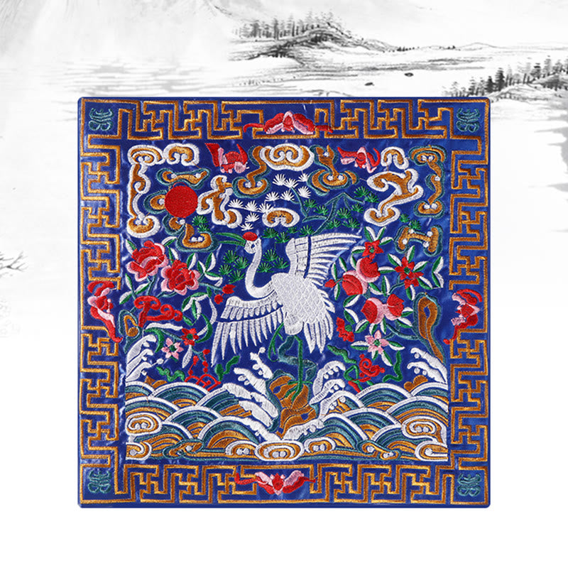 Nimara Ritual Crane Phoenix Dragon Kirin Embroidered Cup Mat Pad Tea Cup Coaster Square Kung Fu Tea Mat