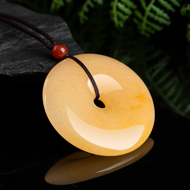 Nimara Ritual Round Golden Silk Jade Peace Buckle Wealth Pendant Necklace