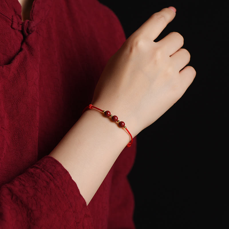 Nimara Ritual Natural Lucky Cinnabar Bead Blessing String Bracelet Anklet