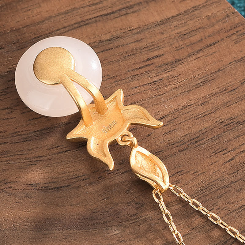 Nimara Ritual White Jade Fox Copper Coin Protection Luck Necklace Pendant