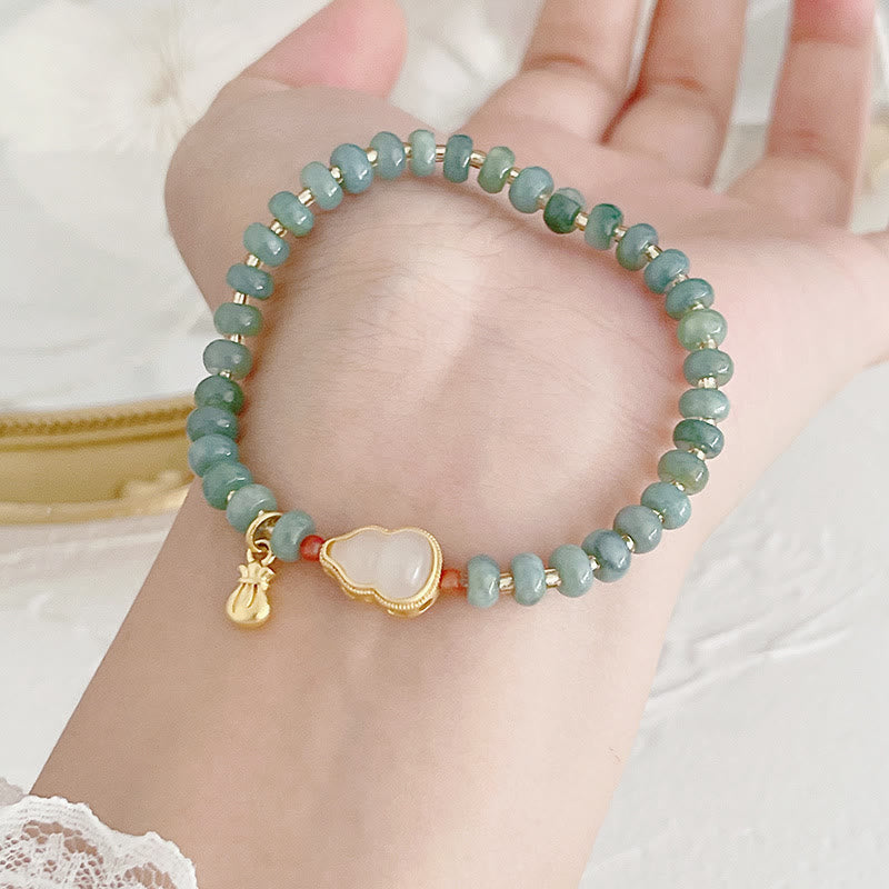 Nimara Ritual Natural Hetian Jade Pearl Peace Buckle Fu Character Gourd Money Bag Strawberry Quartz PiXiu Luck Bracelet