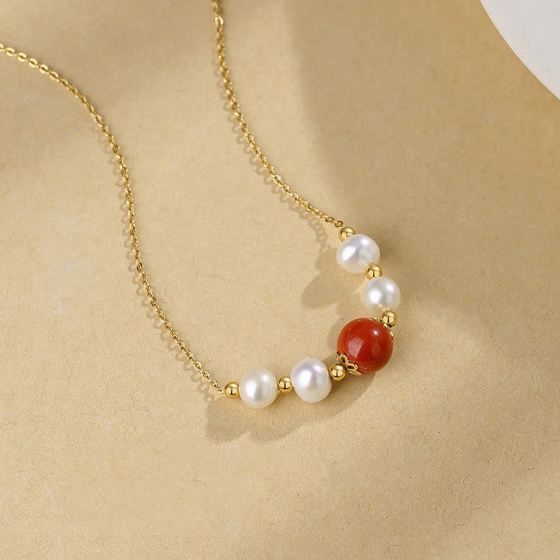 Nimara Ritual 925 Sterling Silver Pearl Cinnabar Sincerity Healing Bead Chain Necklace Pendant