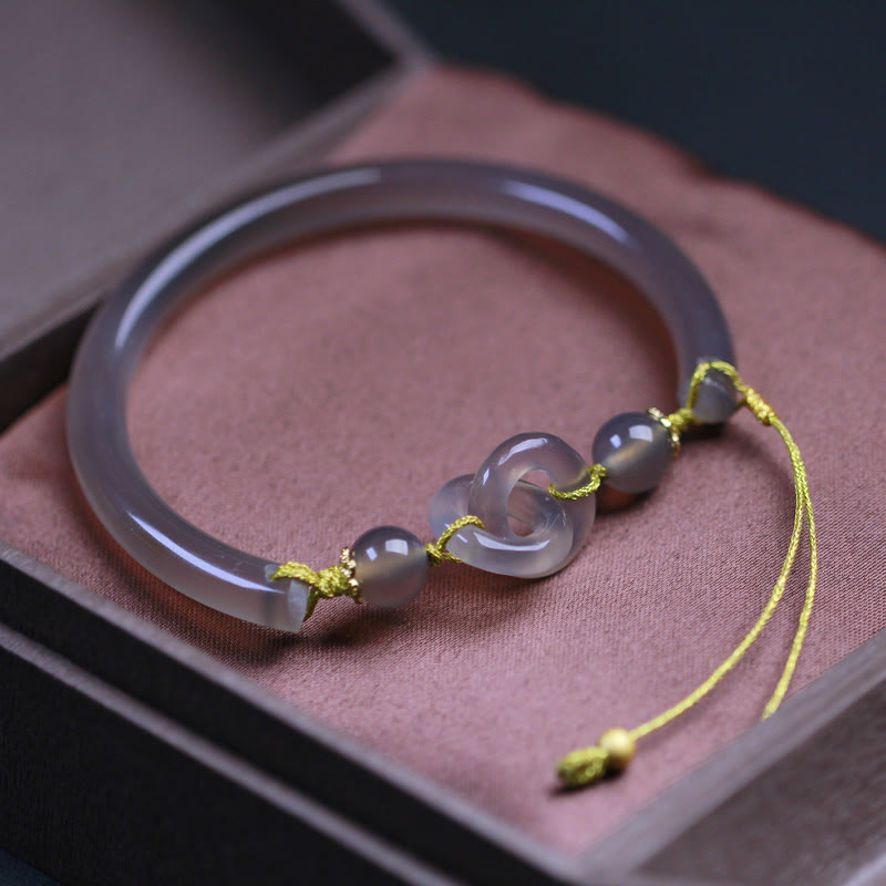 Nimara Ritual Natural Gray Agate Double Peace Buckle Balance Bracelet Bangle