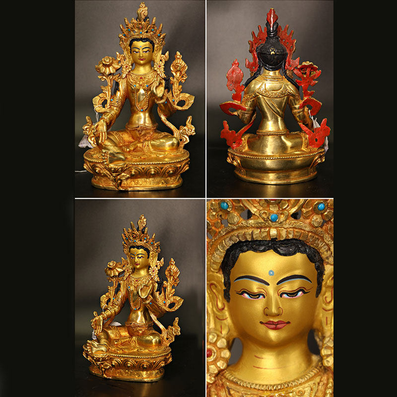 Nimara Ritual Bodhisattva Tara Chenrezig Four-armed Avalokitesvara Protection Copper Gold Plated Statue Decoration