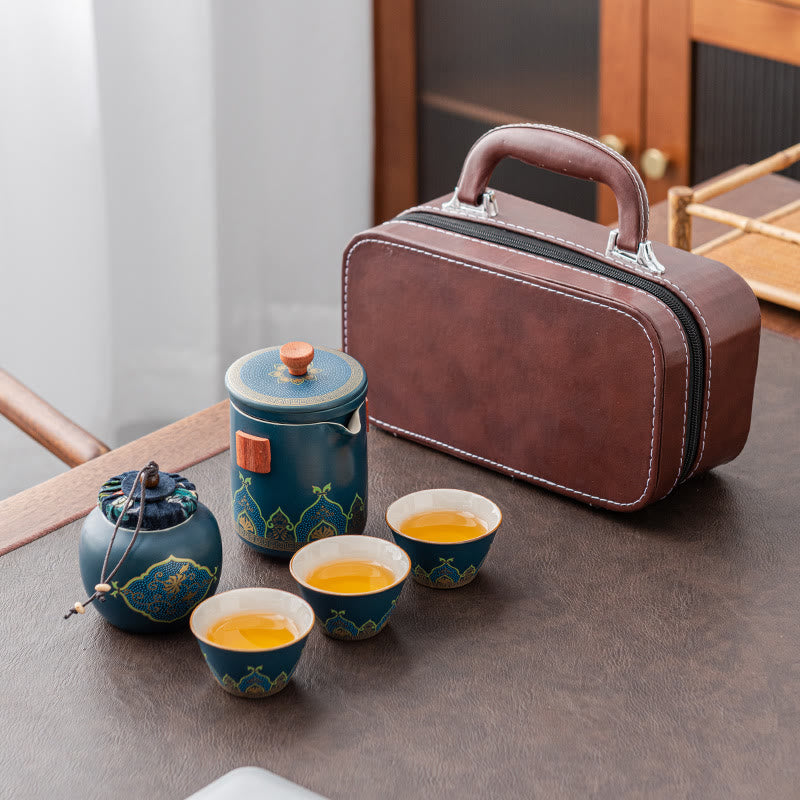Nimara Ritual Flower Chinese Gongfu Ceramic Teapot Portable Outdoor Travel Tea Set Bag