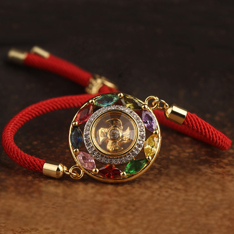 Nimara Ritual Colorful Zircon Copper Wealth Luck Rotation Bracelet Necklace Pendant