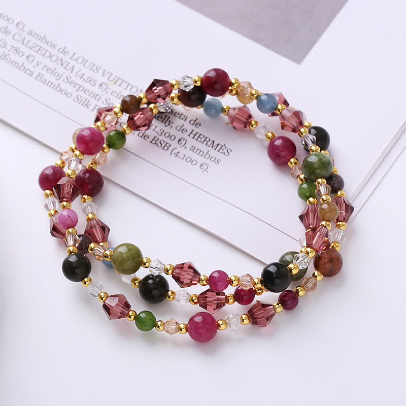 Nimara Ritual Natural Tourmaline Strawberry Quartz Amethyst Peace Wisdom Double Wrap Bracelet