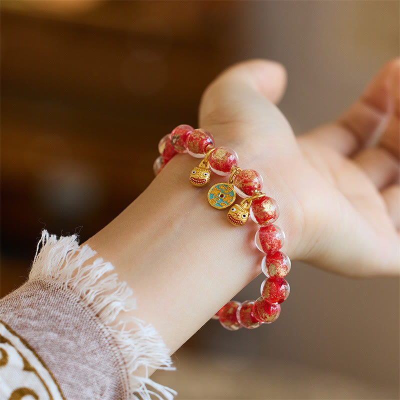 Nimara Ritual Gold Swallowing Beast Copper Coin Good Luck Charm Liuli Glass Bead Fortune Bracelet