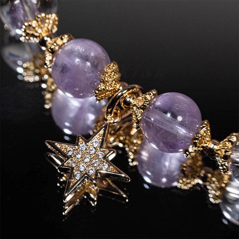 Nimara Ritual Natural Amethyst Inner Peace Healing Star Charm Bracelet