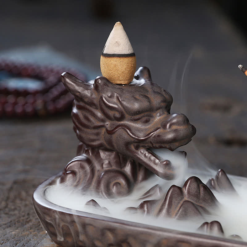 Nimara Ritual Dragon Mountain Strength Ceramic Incense Burner Decoration