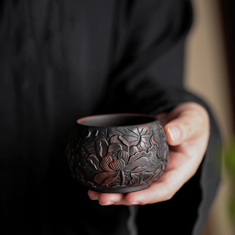 Nimara Ritual Lotus Leaf Flower Landscape Dragon Bamboo Ceramic Teacup Kung Fu Tea Cup Bowl